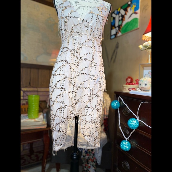 NWOT Nude colored sequins covers dress. Beautiful. The sequins dangle throughout - Picture 7 of 10